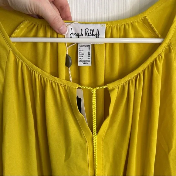 Joseph Ribkoff Flowy Yellow Blouse with Embroidered Sleeves - Picture 4 of 7